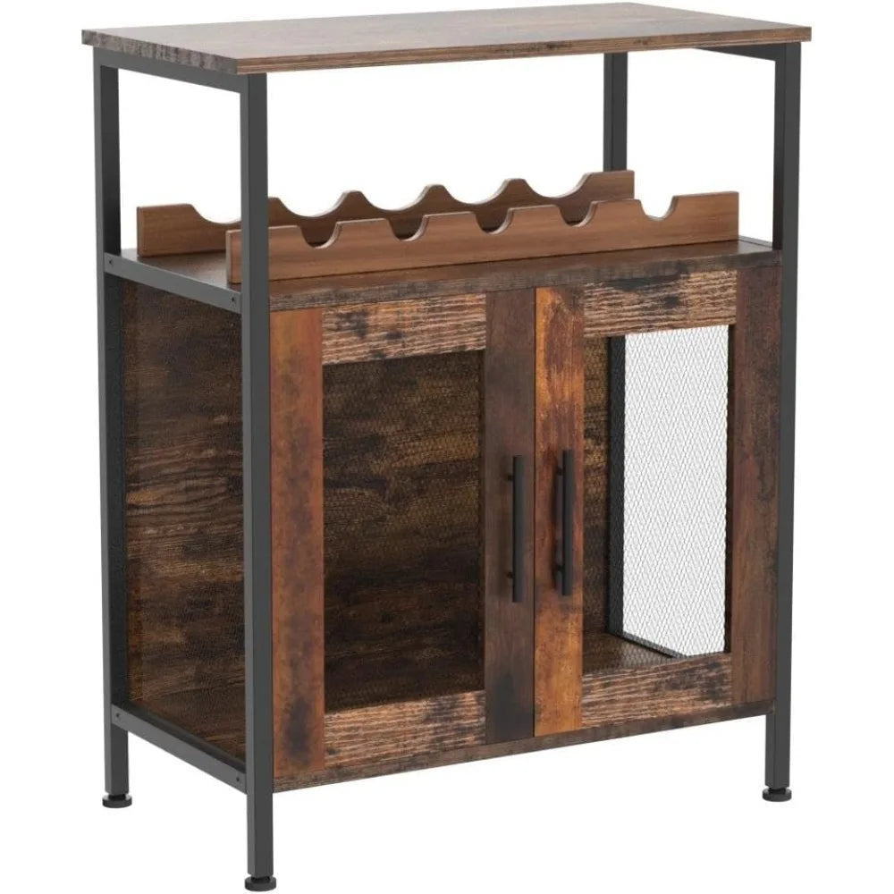 Rustic Wine Bar Cabinet With Detachable Rack And Glass Holder