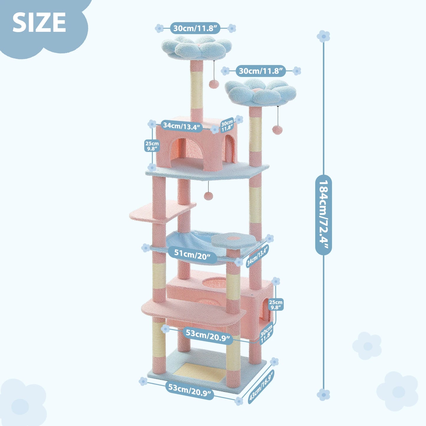 PETEPELA Cat Tree Tower With Sisal Posts Hammocks And Condos