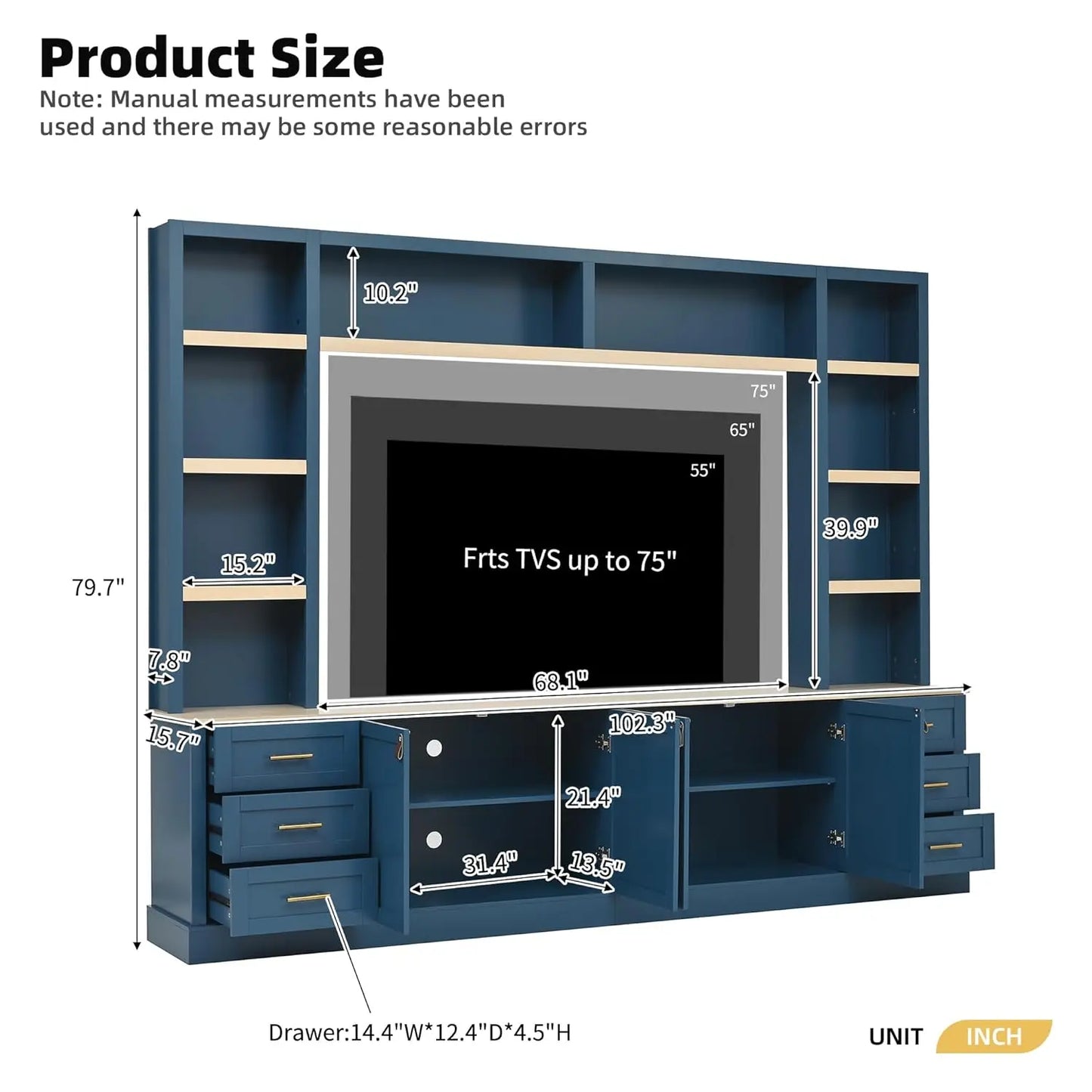 Farmhouse 4-Piece Entertainment Center With Bookshelves And Drawers