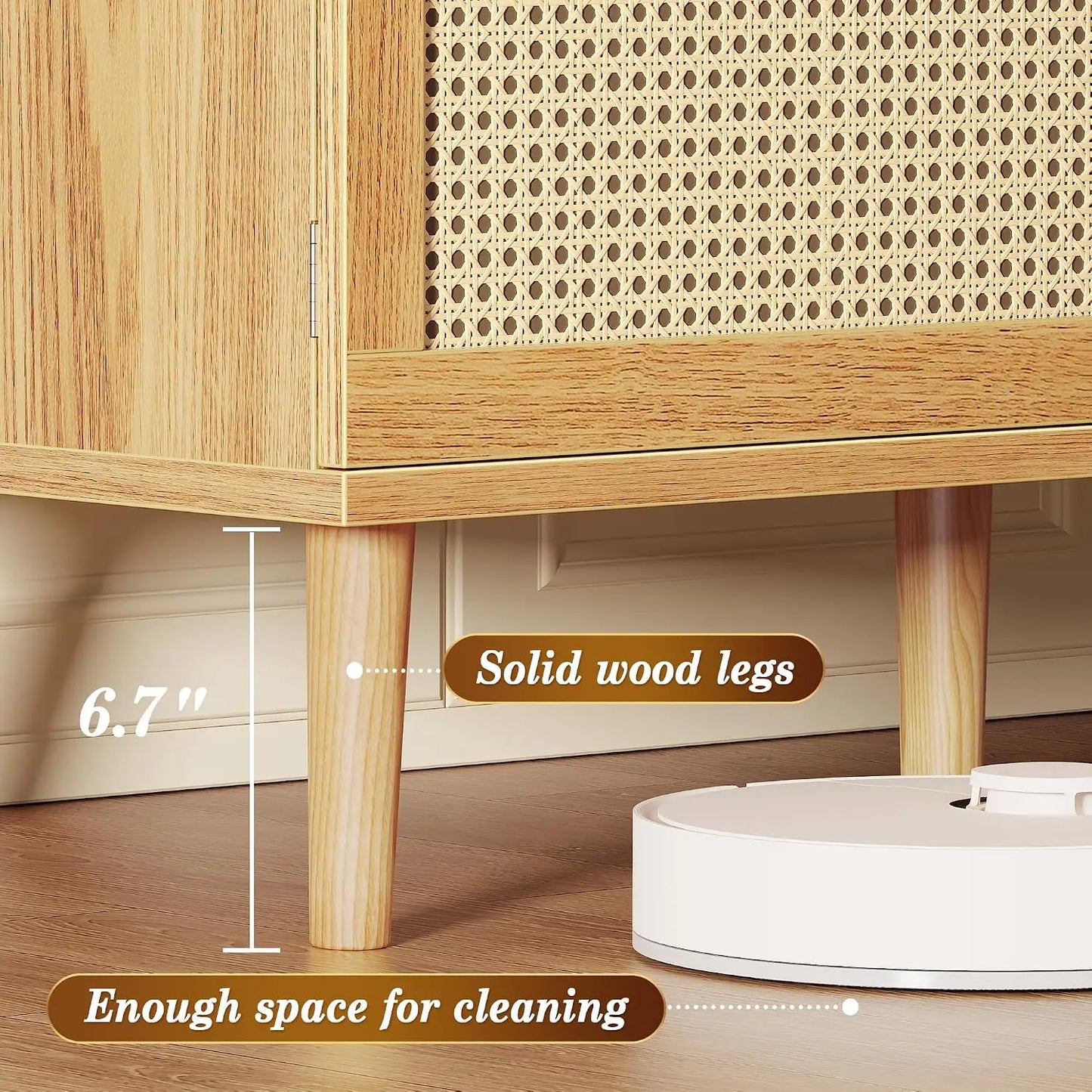 Boho TV Stand Rattan Console With Adjustable Shelves 2 Cabinets