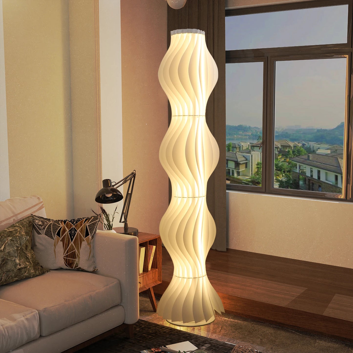 Floor Lamp With Pleated Shade Nordic Style For Living Room