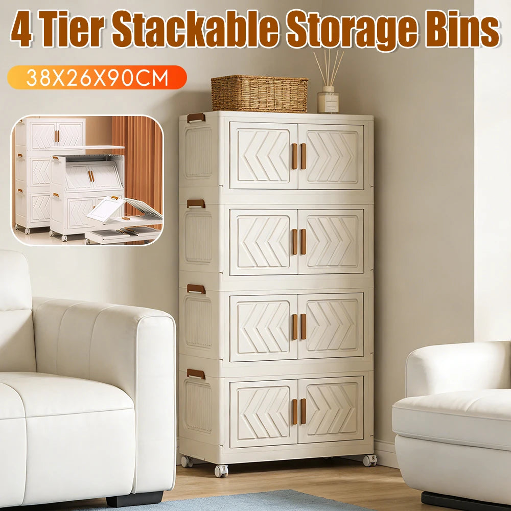 APWIKOGER 4 Tier Foldable Storage Bins With Doors And Wheels