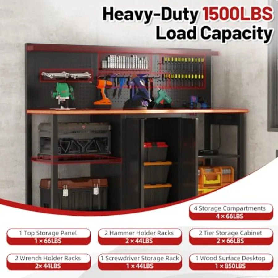 Heavy Duty Workbench And Garage Cabinet Storage System 2000 Lbs