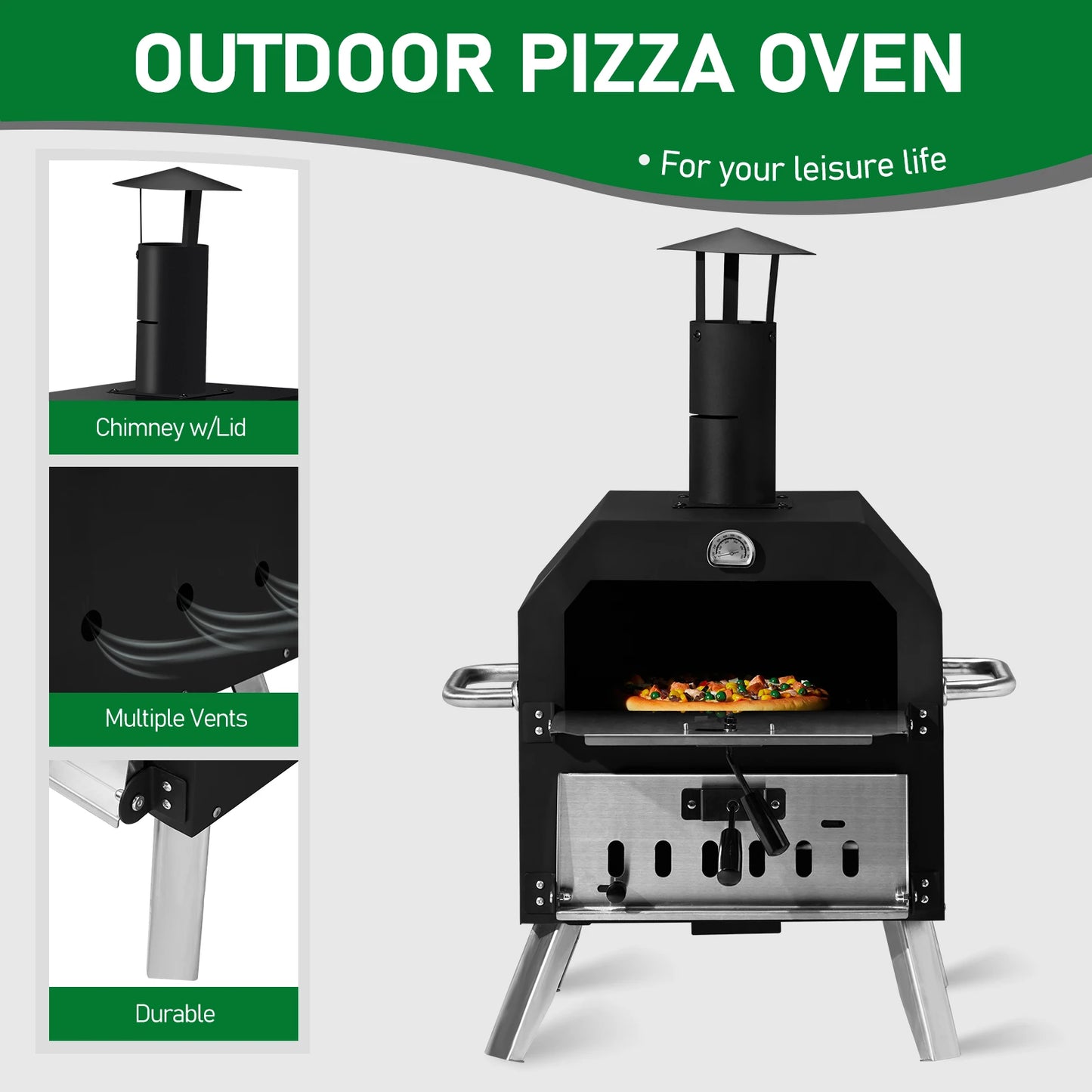 Outdoor Wood Fired Pizza Oven With 2 Layer Stone Rack