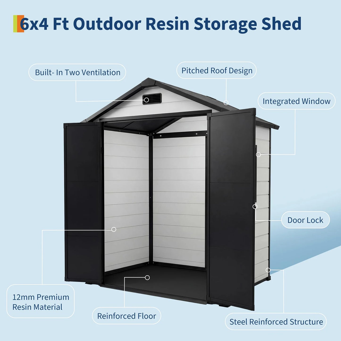 HiMiss 6x4 Resin Outdoor Storage Shed With Window