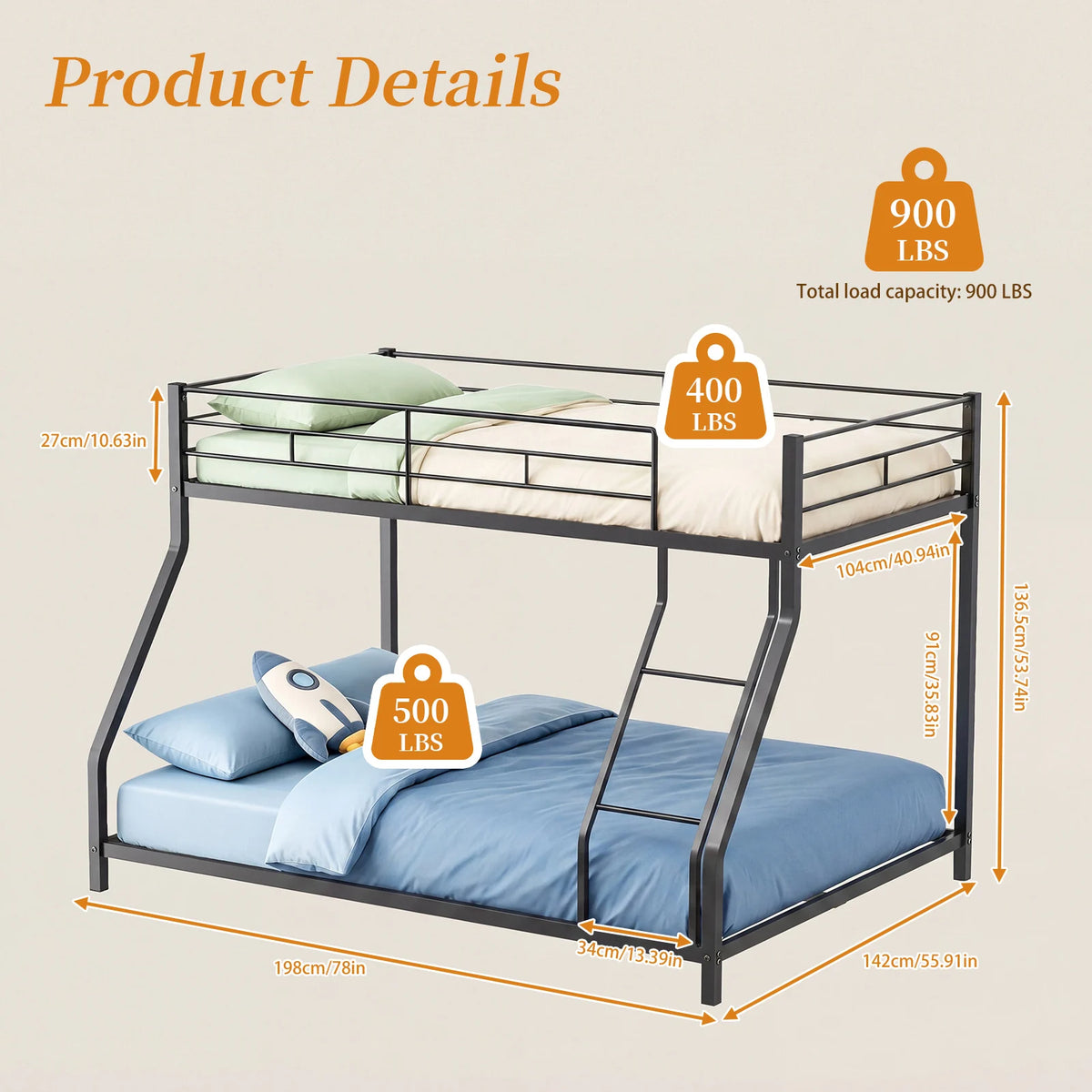Topincn Heavy Duty Bunk Bed Frame With Ladder And Guardrail
