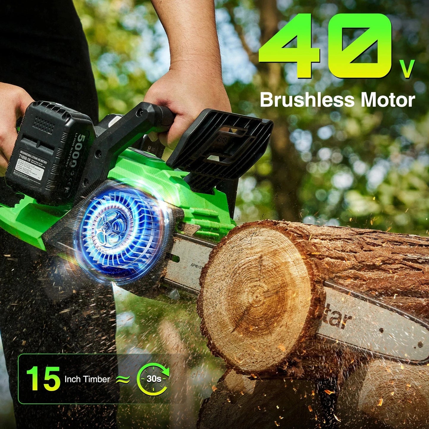 TaskStar 40V Brushless Cordless Chainsaw With 2 5.0Ah Batteries