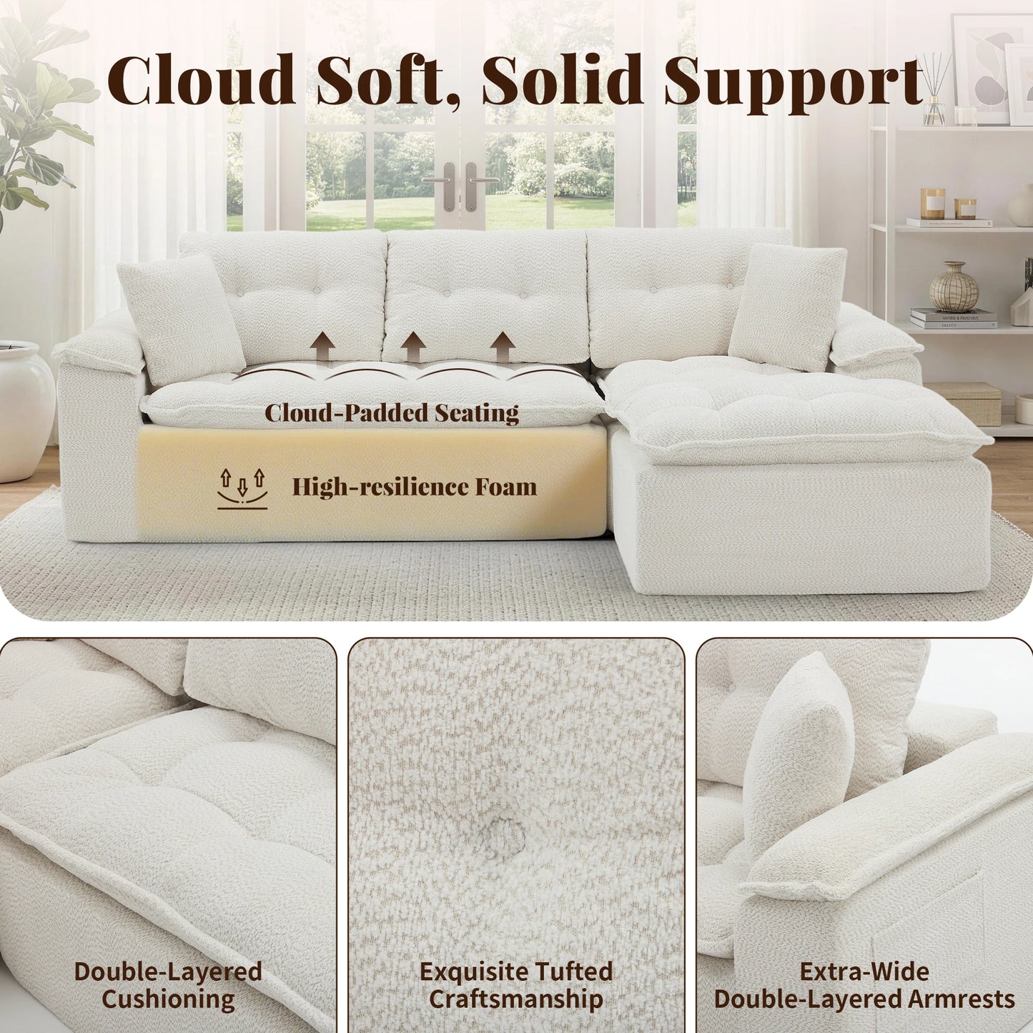 Korser Modern L Shape Cloud Sectional Sofa With Ottoman