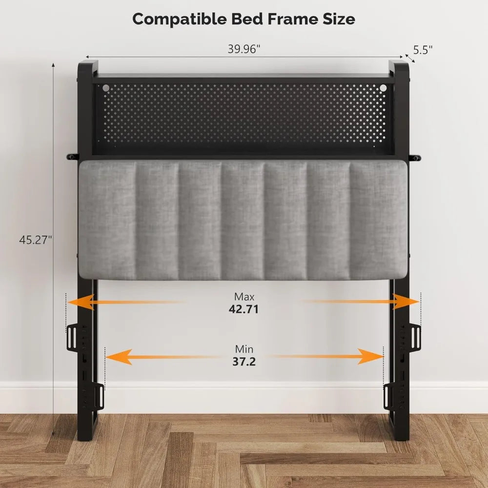 Adjustable Upholstered Headboard With Shelves Pegboard And LED