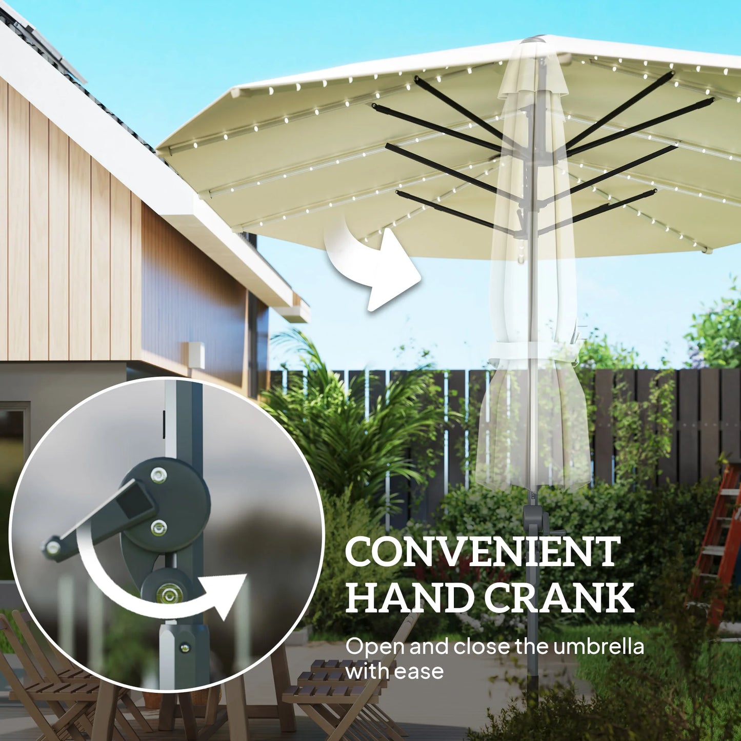 Outdoor Patio Umbrella With Built In Solar Lights UPF50Plus