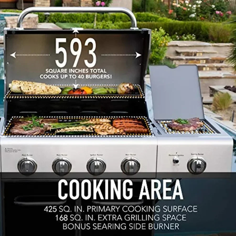 4 Burner BBQ Gas Grill Featuring Searing Side Burner