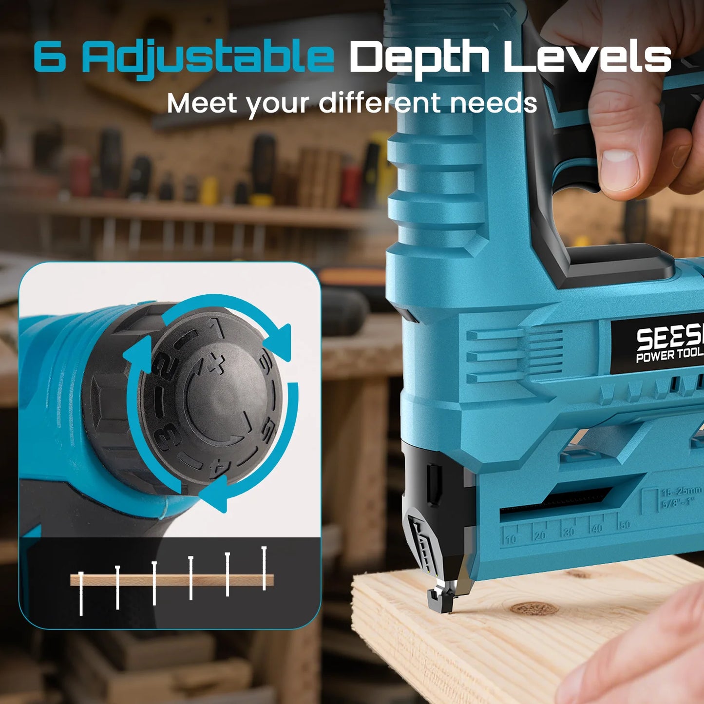 Seesii 18 Gauge Cordless Brad Nailer With 1000 Nails And Batteries