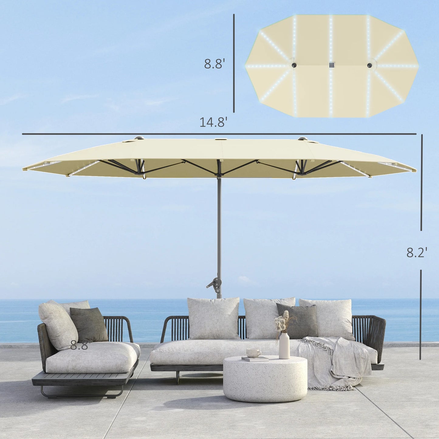 Outdoor Patio Umbrella With Built In Solar Lights UPF50Plus