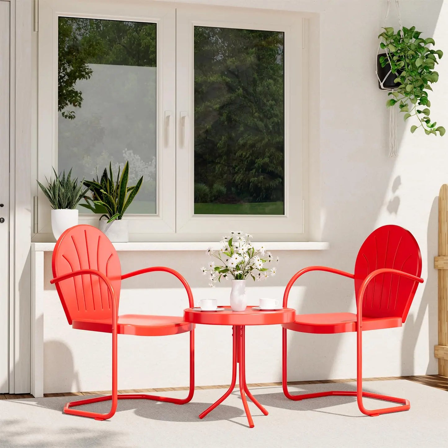 3 Piece Bistro Set, Anti-Rust Table and Chairs Set of 2, Waterproof Retro Metal Chairs for Outdoor, Customized