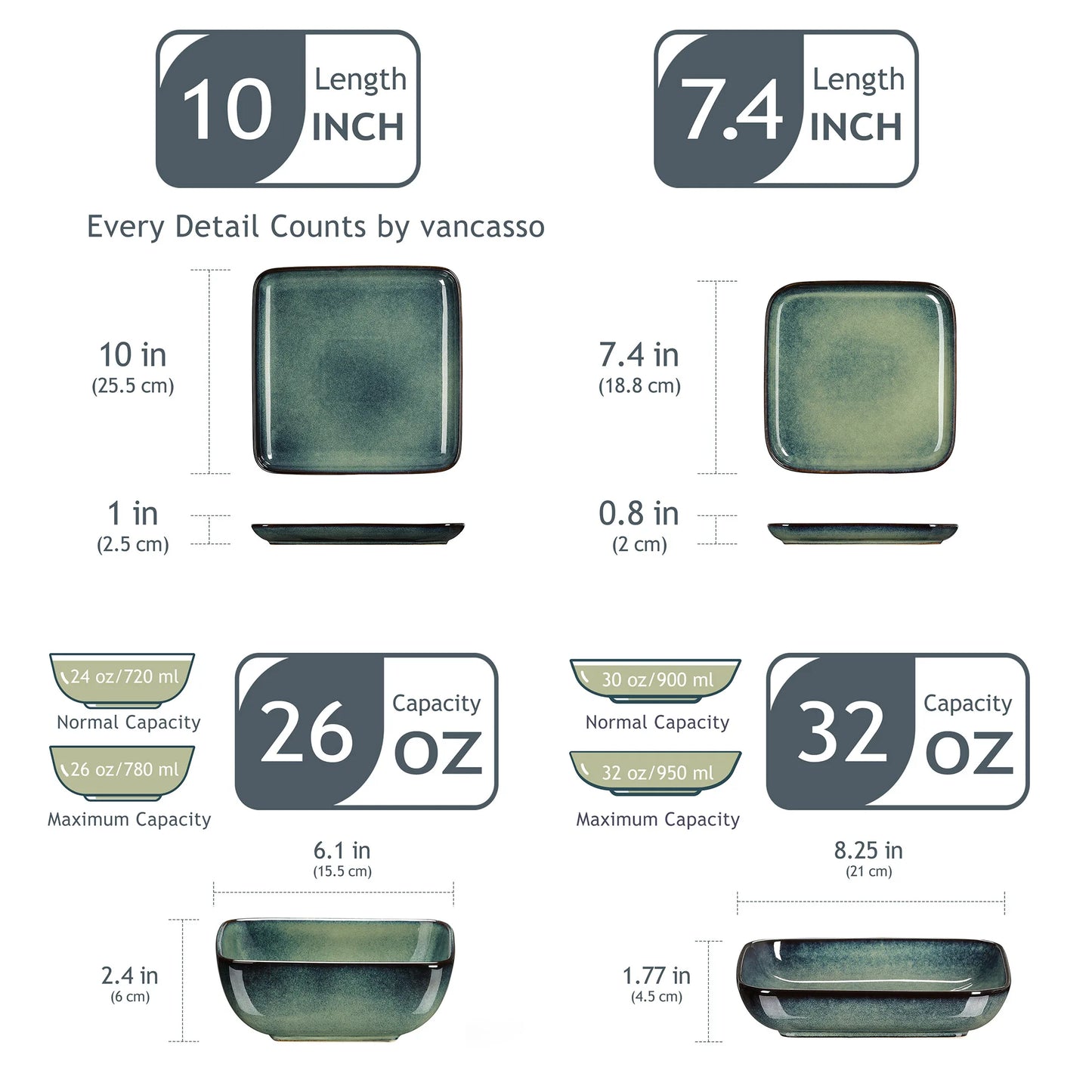 MALACASA Stern Ceramic Dinner Set For 4 People Kitchen Tableware