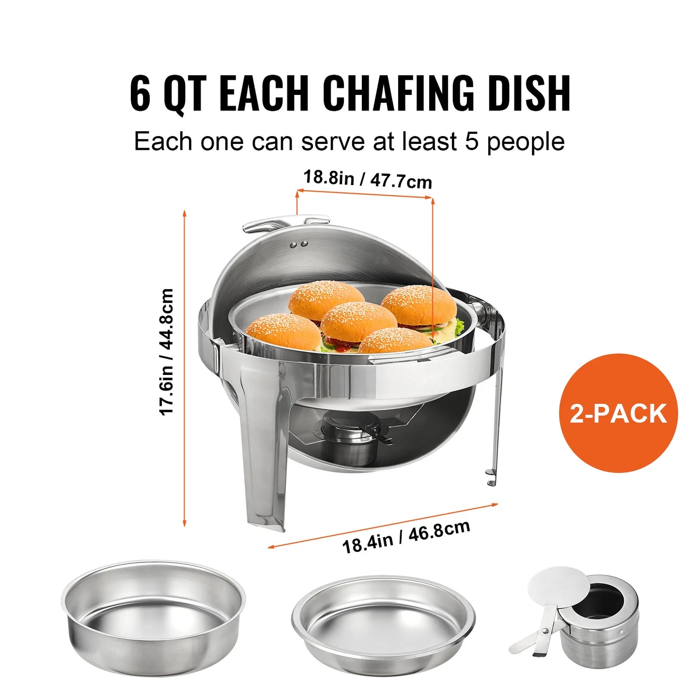 SucceBuy Roll Top Chafing Dish Set 2 Pack Stainless Steel