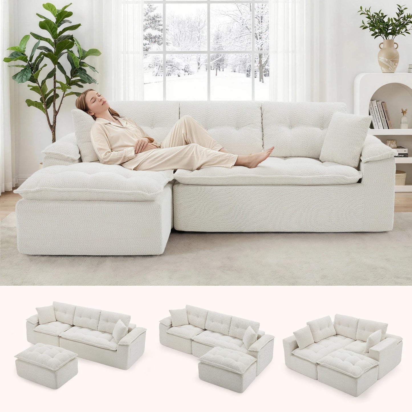 Korser Modern L Shape Cloud Sectional Sofa With Ottoman