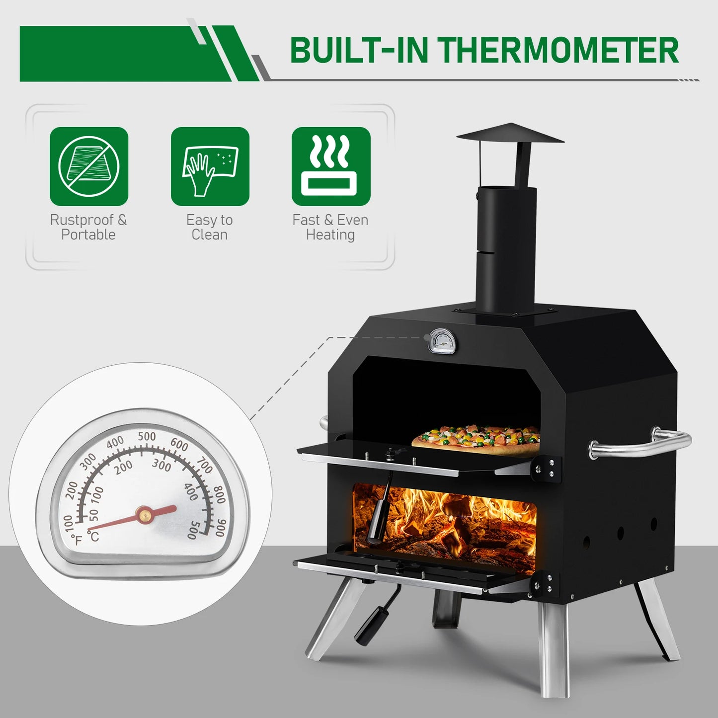 Outdoor Wood Fired Pizza Oven With 2 Layer Stone Rack