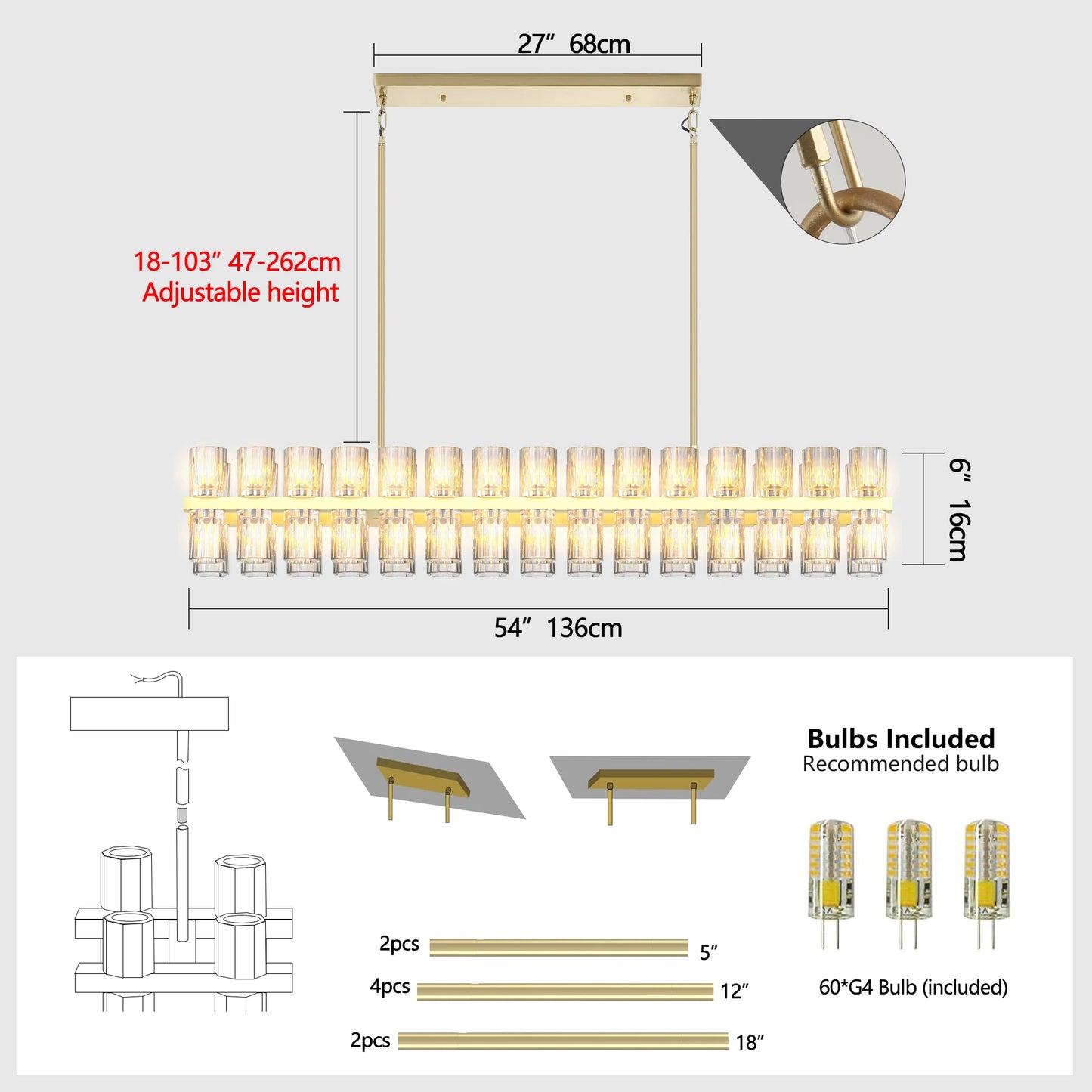 Zhikea Modern Crystal LED Pendant Light For Living Room
