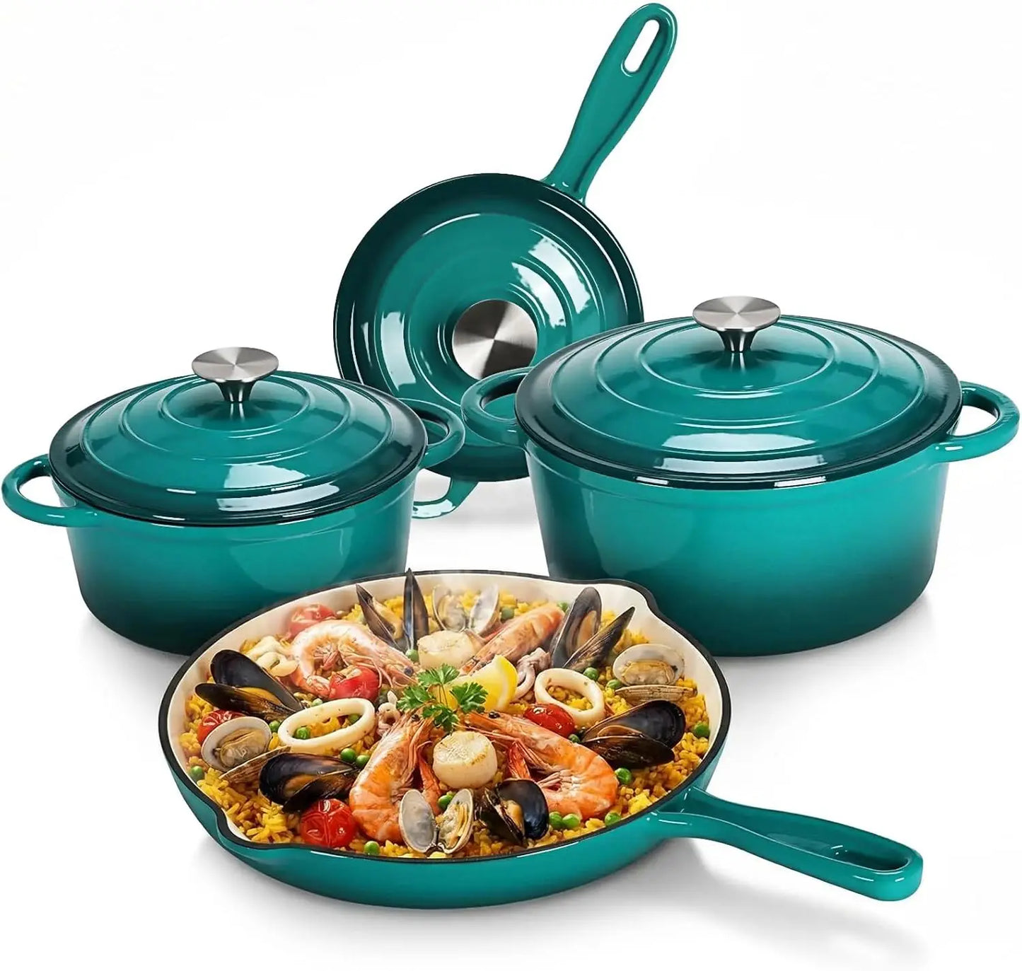 Nonstick Enameled Cast Iron Cookware Set With Dutch Oven