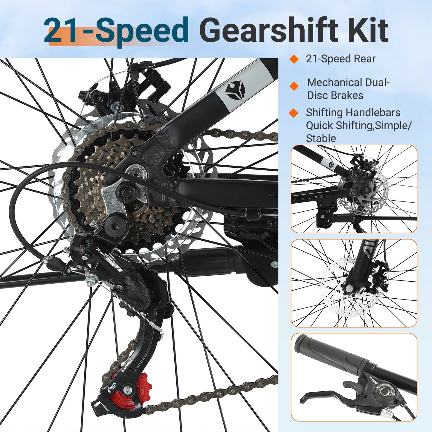 AIVA Hardtail MTB 21 Speed Mountain Bike Aluminum Frame Disc Brakes