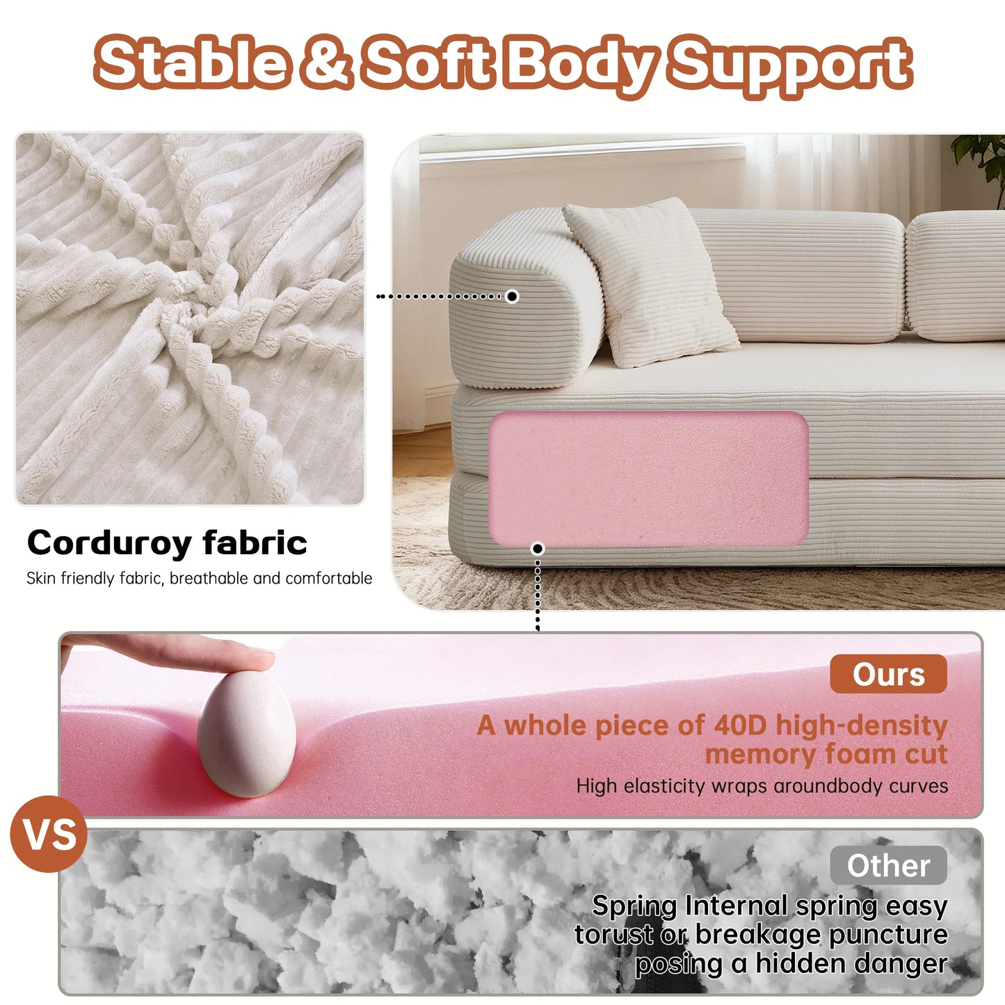Convertible Futon Sofa Bed With L Shaped Armrests