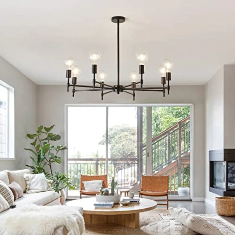 Eight Light Sputnik Chandelier Matte Industrial Flush Mount Fixture