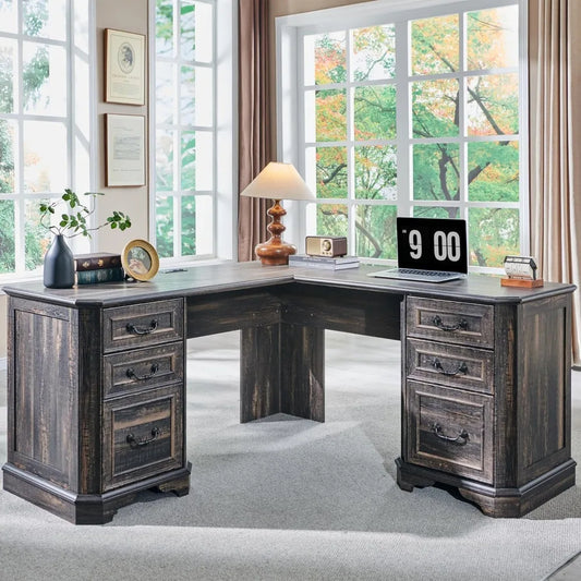 Executive Desk With Drawers Farmhouse Wood Computer Desk