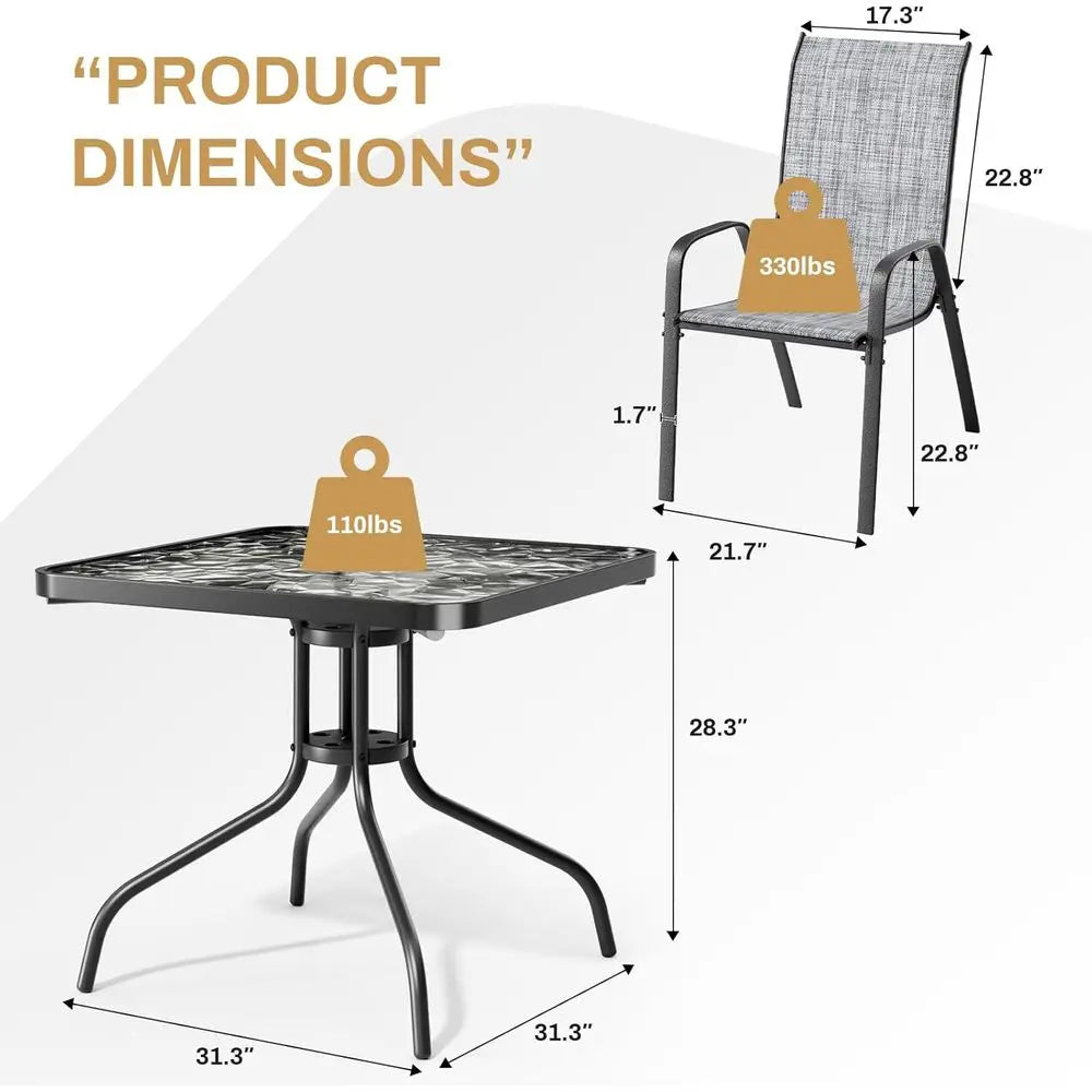 Outdoor Patio Dining Set for Five with Glass Table