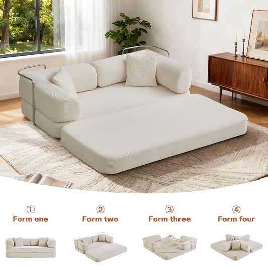 Convertible Futon Sofa Bed With L Shaped Armrests