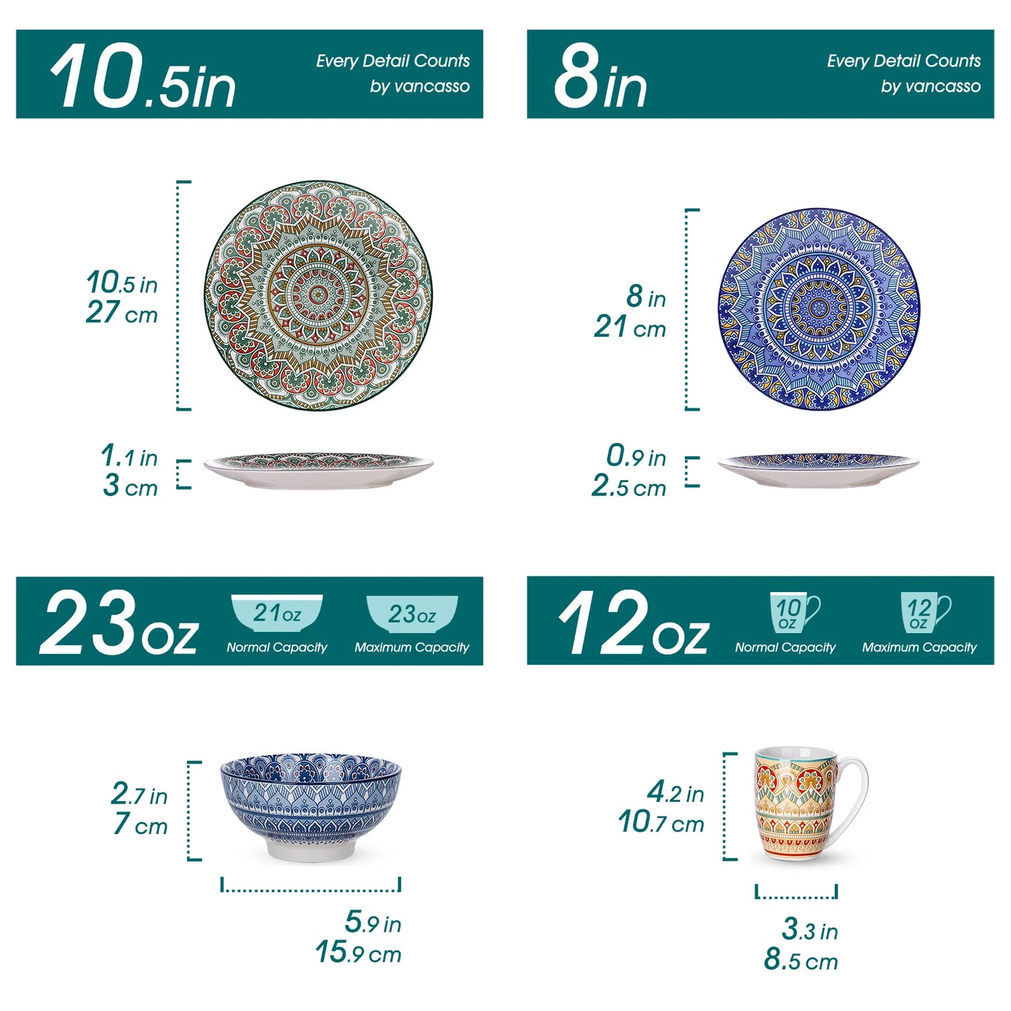 MALACASA Ceramic Dinnerware Set Bohemian Mandala Pattern