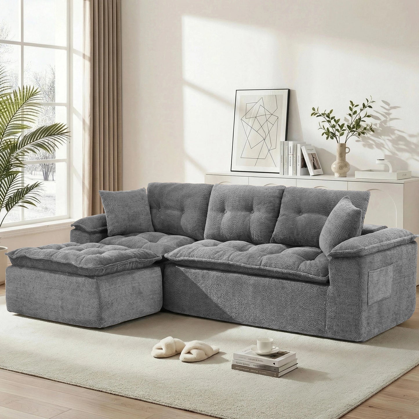 Korser Modern L Shape Cloud Sectional Sofa With Ottoman