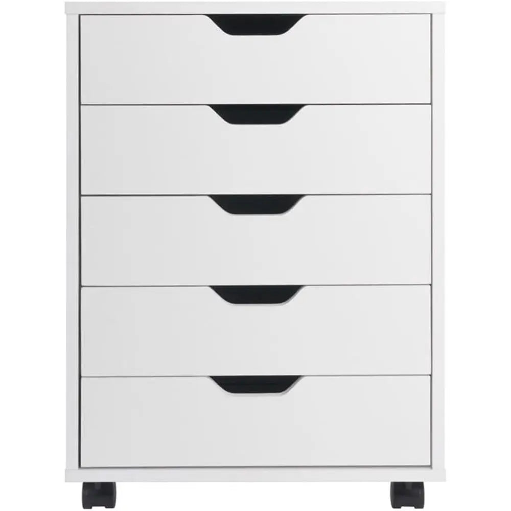 Five-Drawer Wooden Mobile Cabinet With Engineered Wood Construction