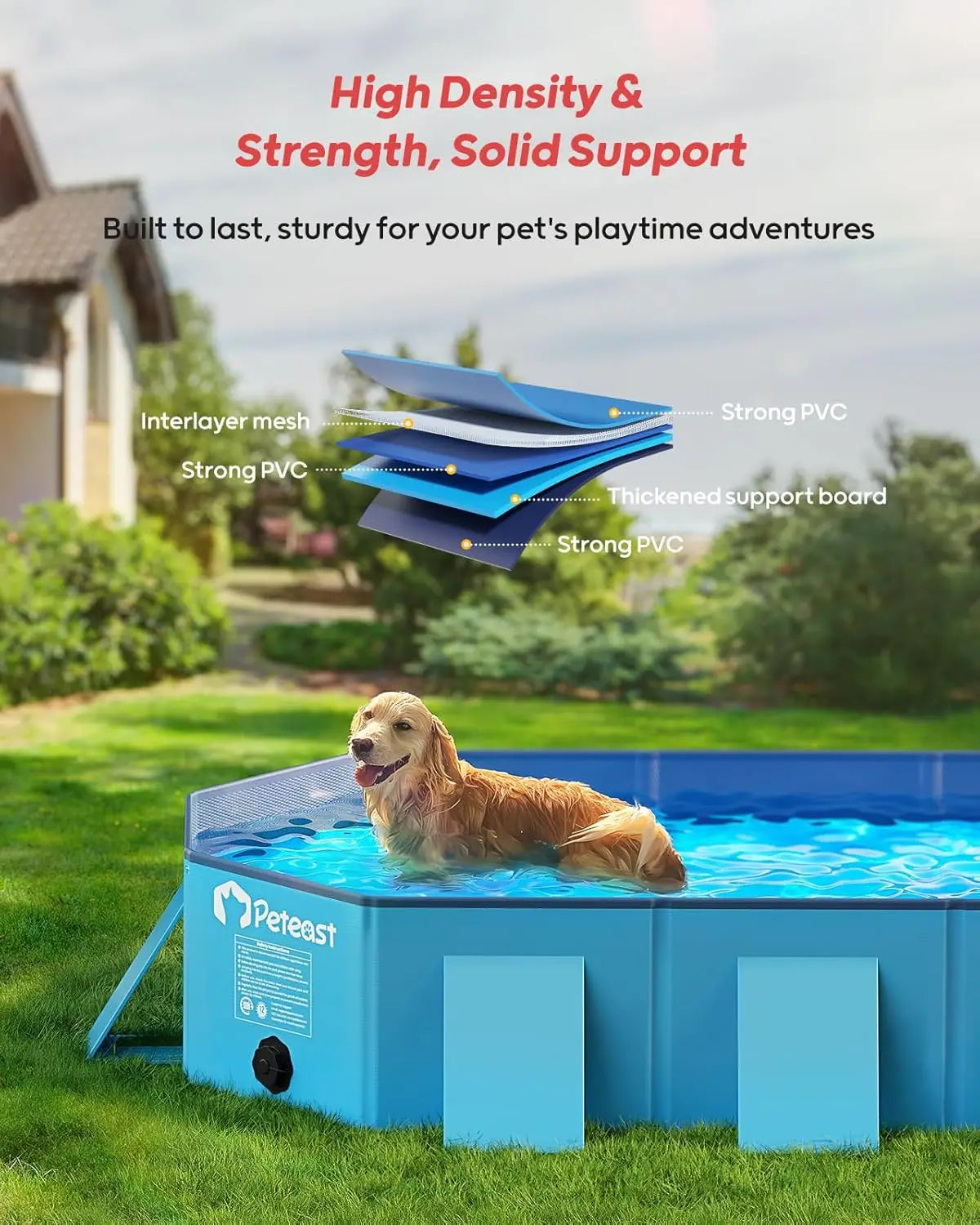 Foldable Dog Pool 82"x46"x12" Extra Large Portable Pet Bathtub with Reinforced Sidewalls, Durable Square Design for Indoor & Outdoor Use (Blue)