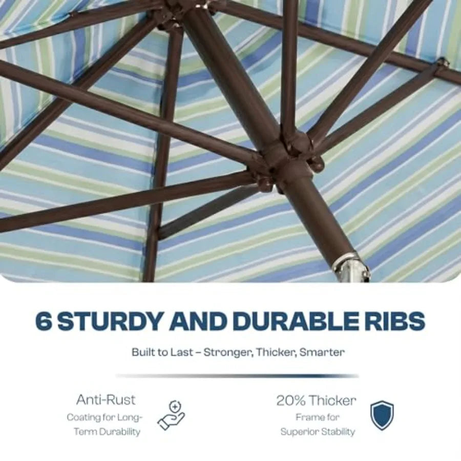 Patio Market Umbrella With Push Button Tilt Crank 6 Fiberglass Ribs UPF50 Plus