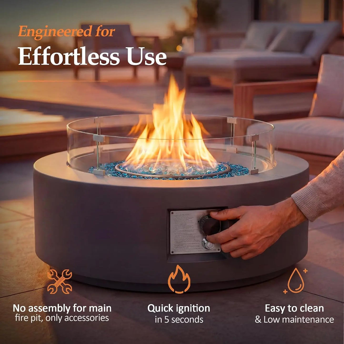 Propane Gas Fire Pit Table 50000 BTU Iron Round Patio