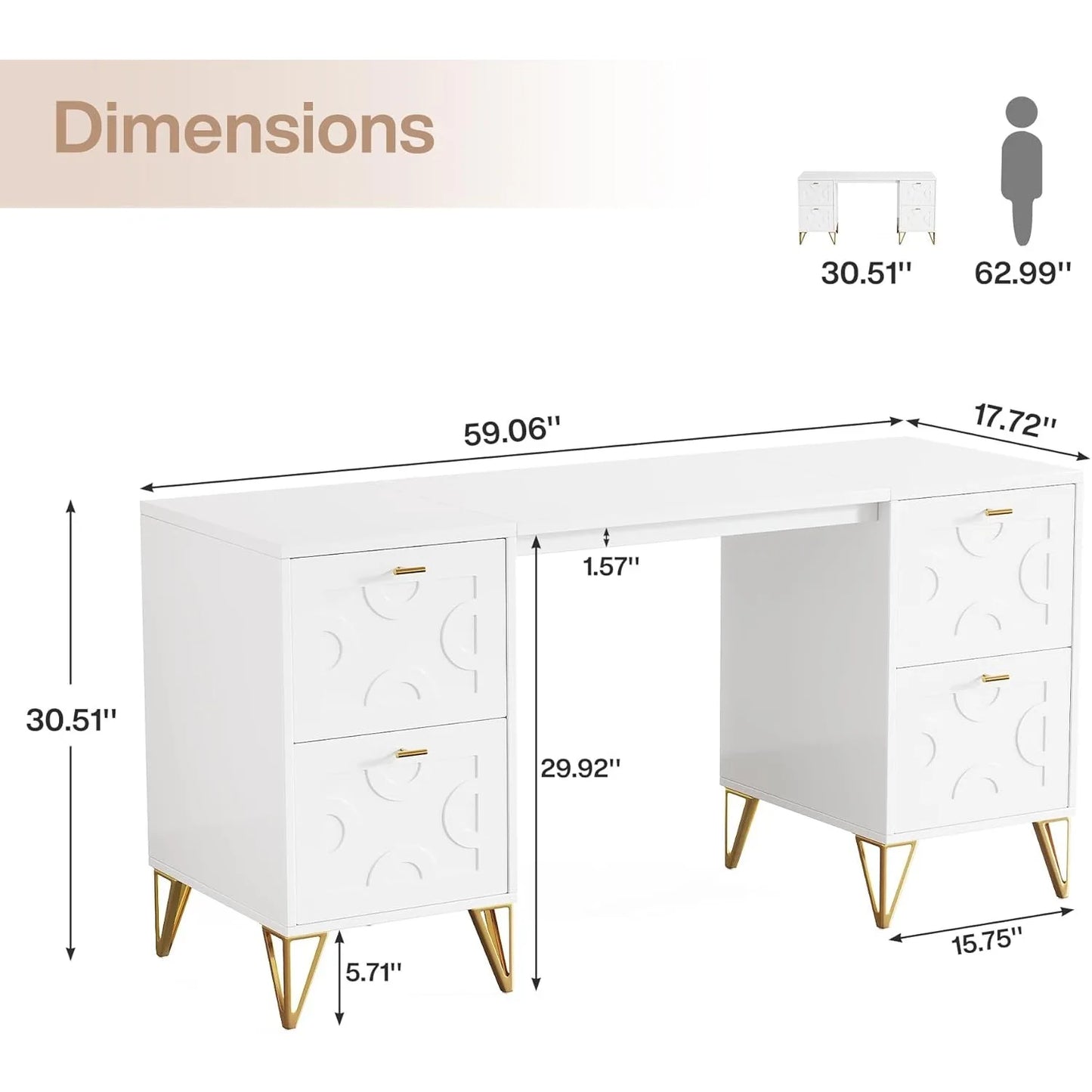 XIUWO Luxury Executive Desk With Four File Drawers