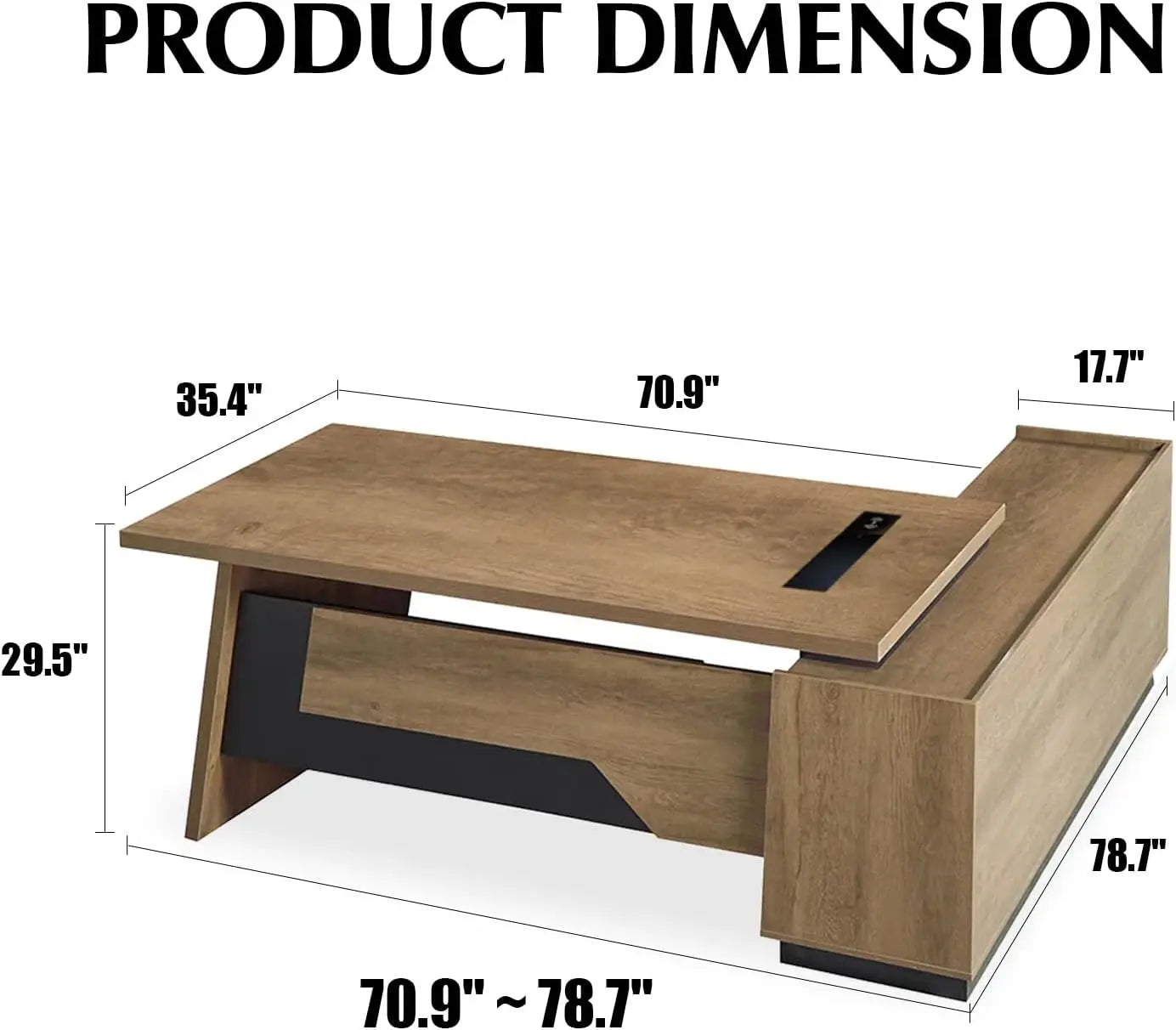 L Shaped Executive Office Desk Corner With Wireless Charging And Printer Storage