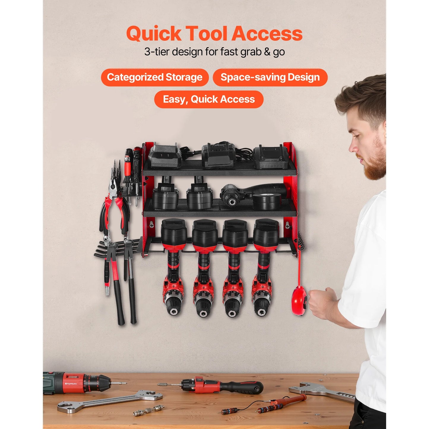 SucceBuy 3 Layer Power Tool Wall Mount Organizer Pegboard For Workshop