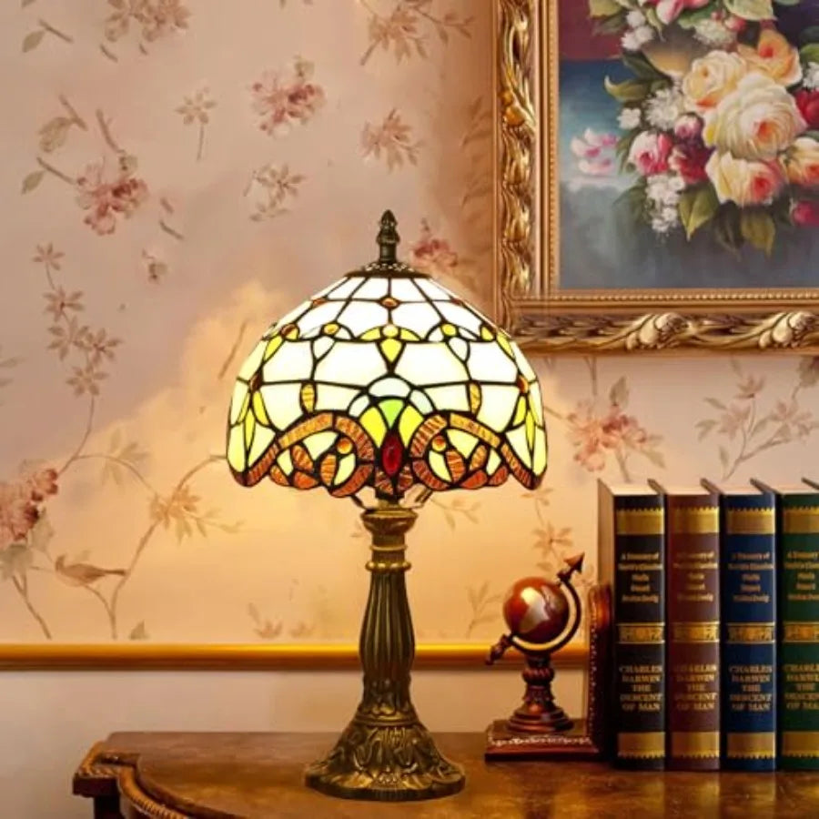Tiffany Style Table Lamp Baroque Stained Glass Bedside Nightstand