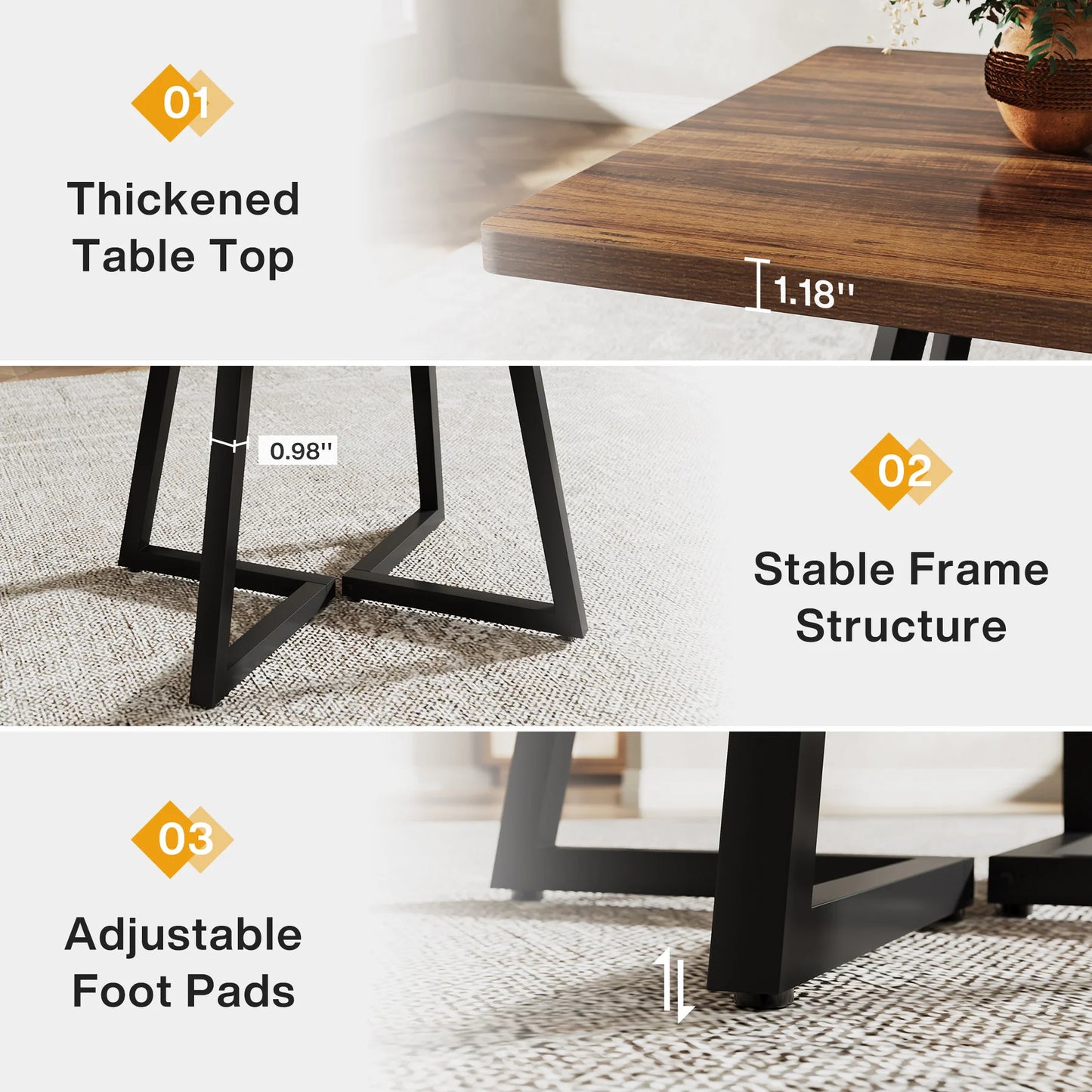 Tribesigns Square Dining Table Industrial Wood Kitchen Table