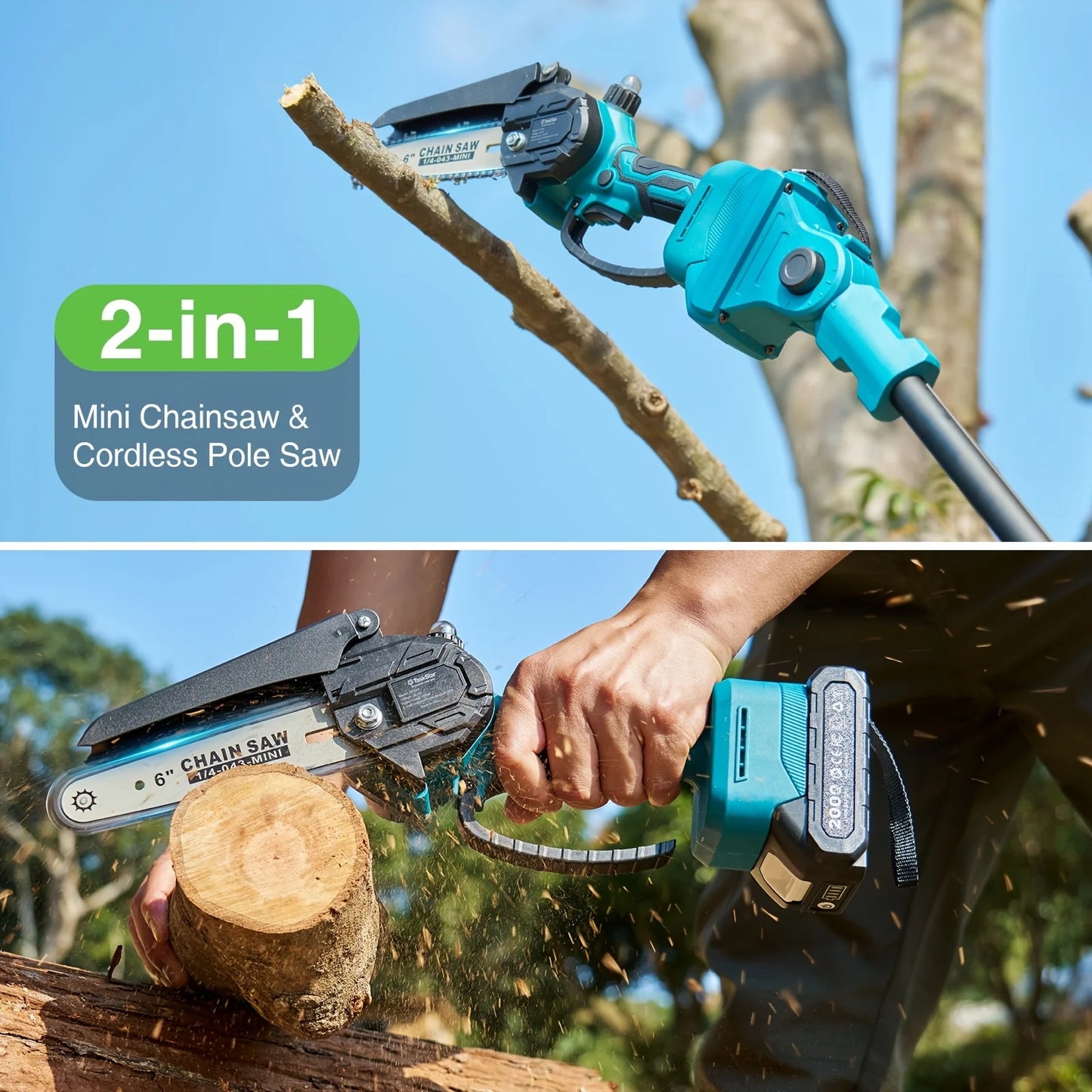 TaskStar 2 In 1 Cordless Pole Saw With Telescopic Rod And Chainsaw