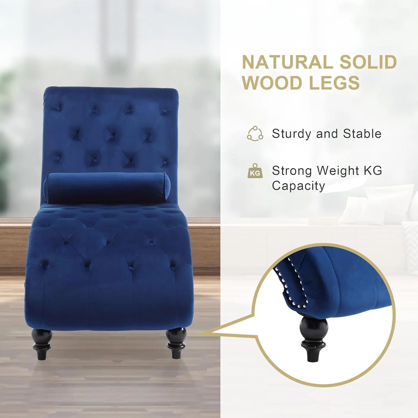 Velvet Chaise Lounge Chair Tufted Upholstered With Pillow Living Room