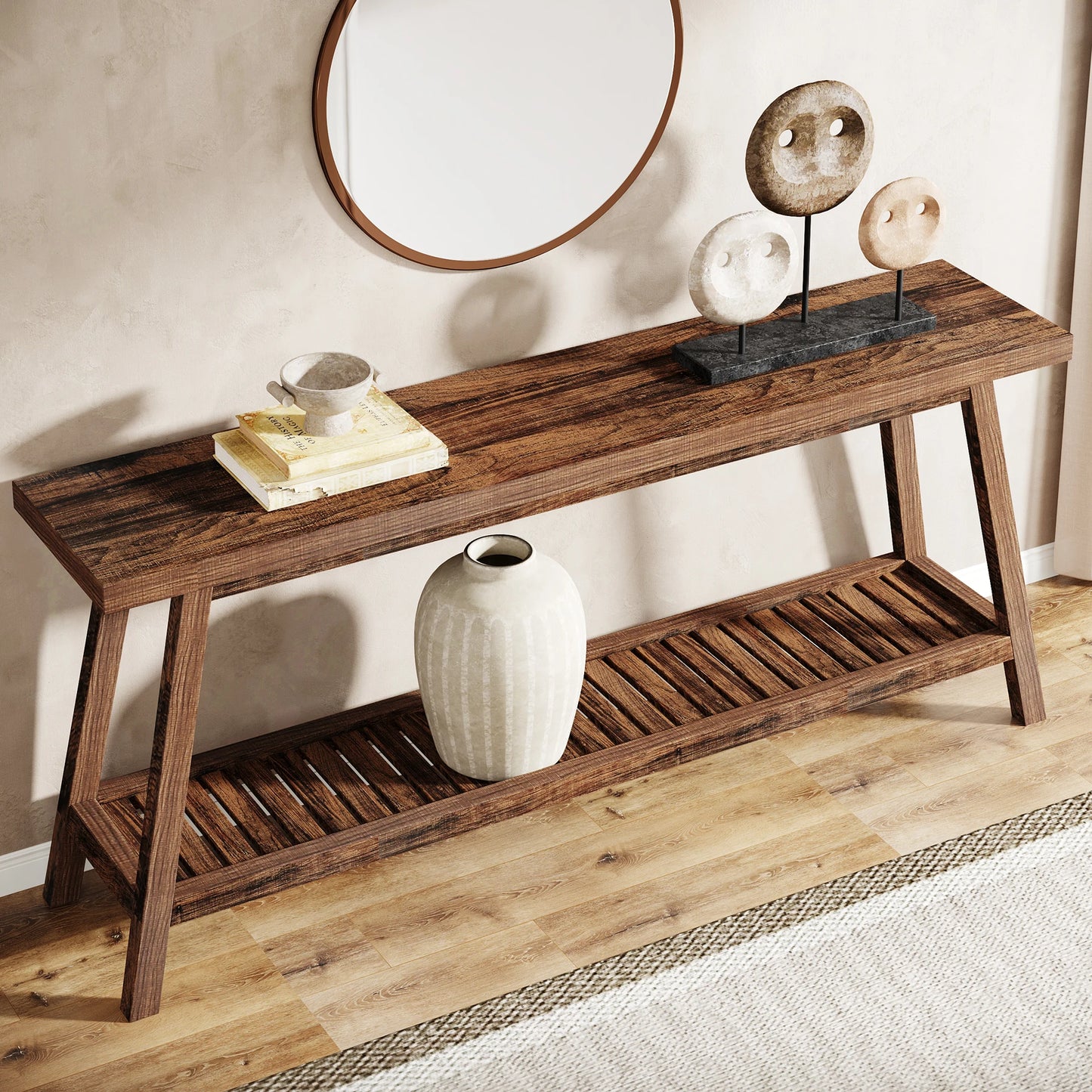 Tribesigns Modern Farmhouse 71 Inch All Wood Entryway Console Table With Storage