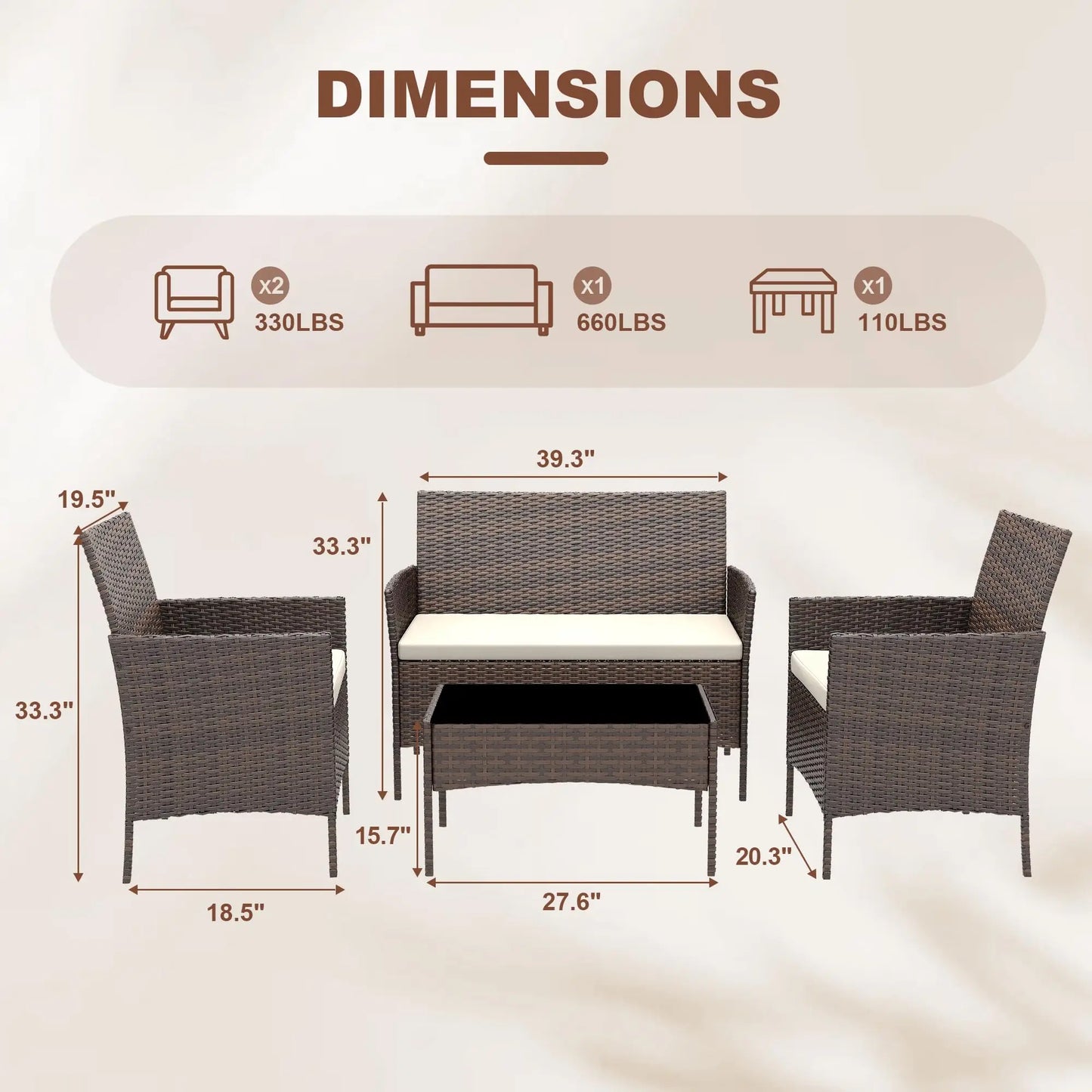 HiMISS 4 Piece Rattan Patio Bistro Furniture Set With Cushioned Sofa