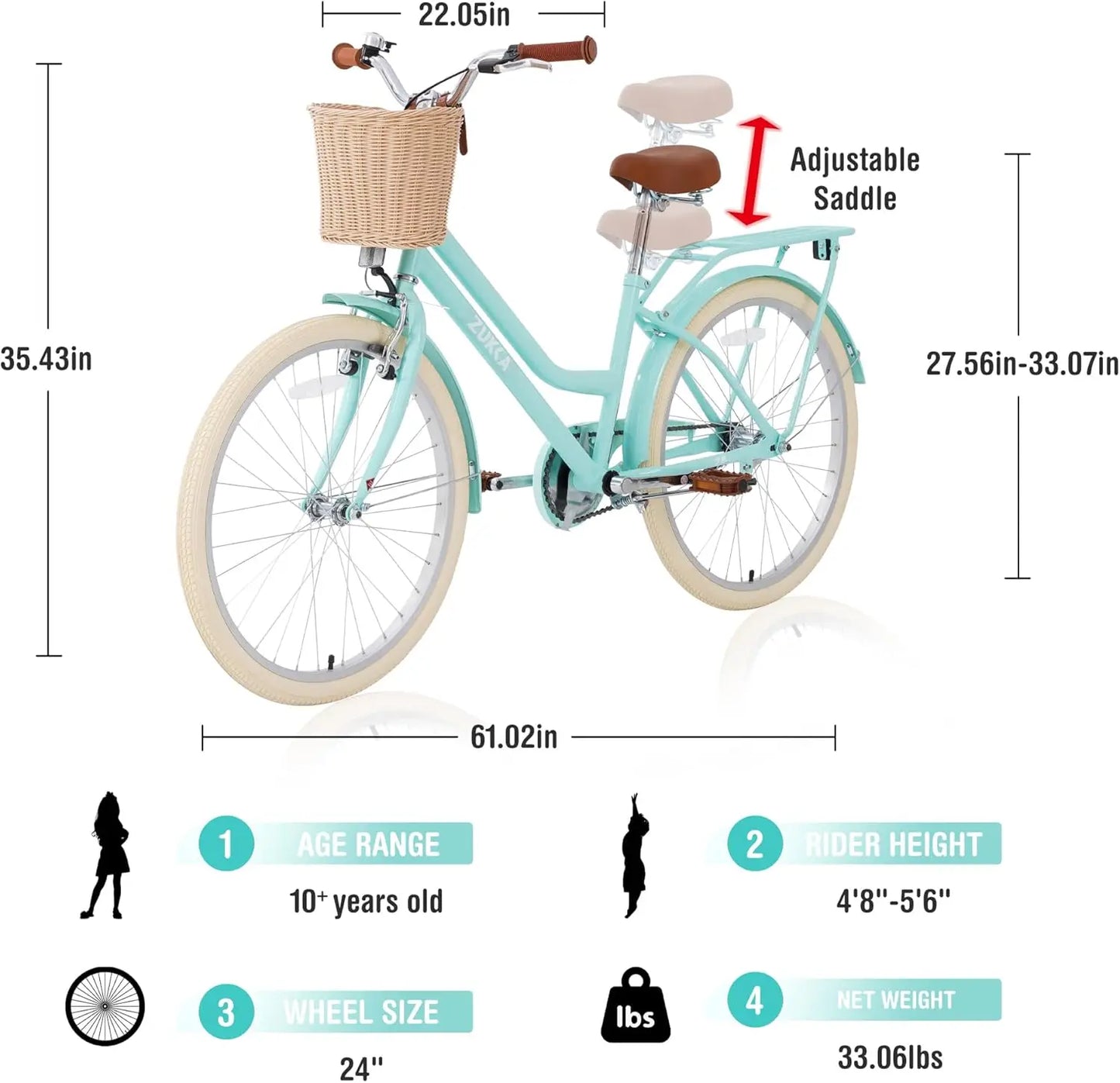 ZUKKA Kids Bike For Girls With Basket Front V Brake Rear Coaster Brake