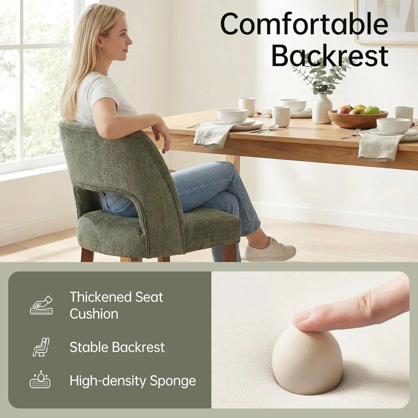 Frame Wooden Dining Chairs Set Of 4 Mid Century Modern Upholstered Rubberwood