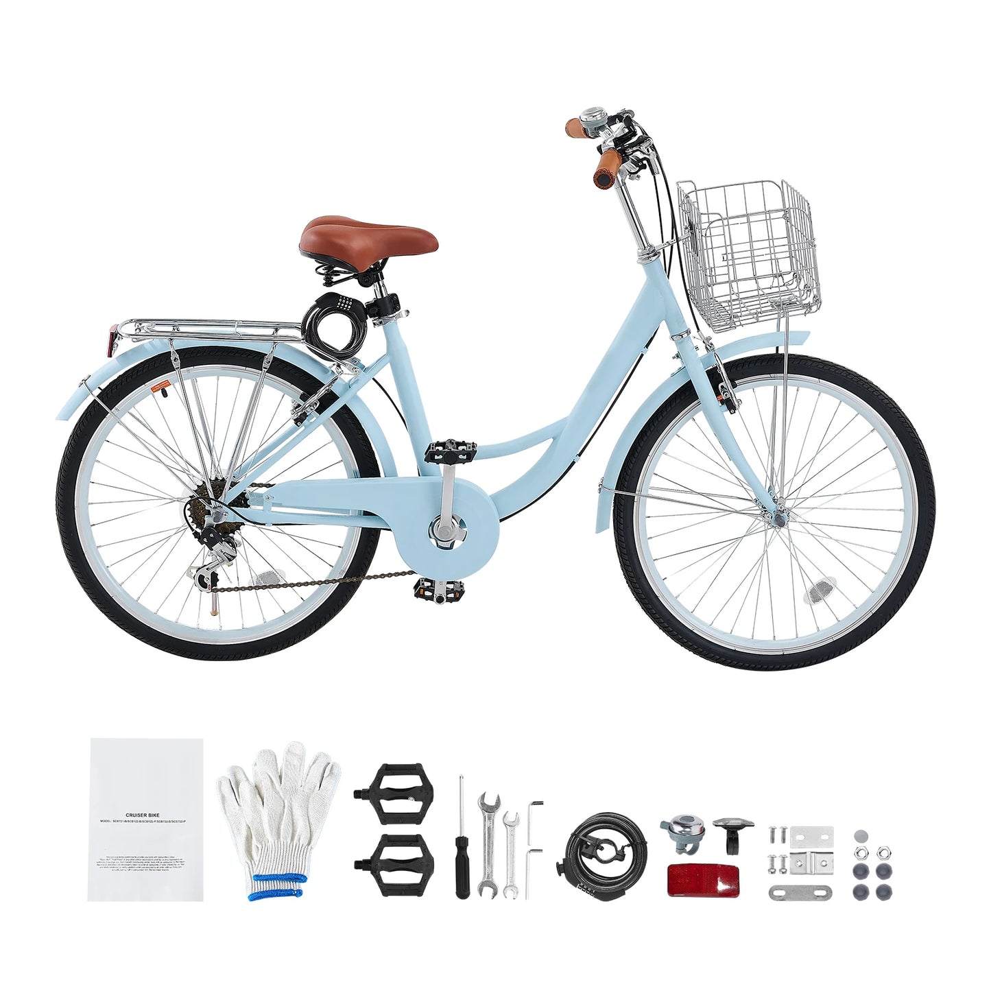 SucceBuy Cruiser Beach Bike With Basket And Rear Rack