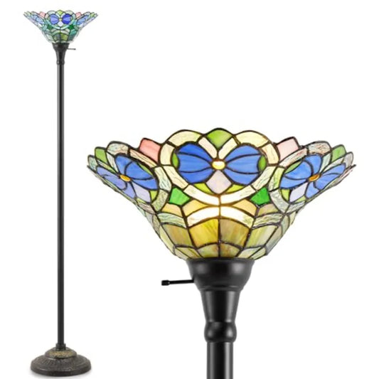 MDNG Tiffany Torchiere Floor Lamp Victorian Stained Glass Decor