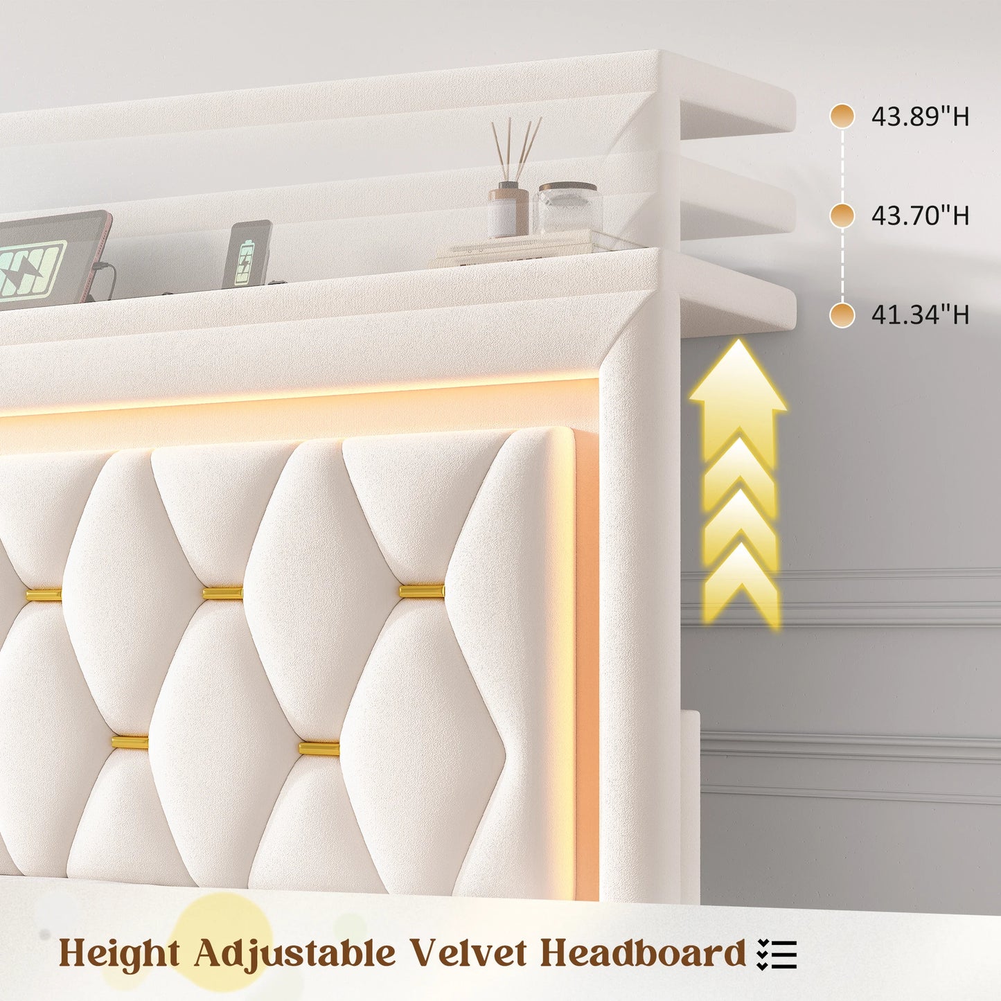 EnHomee LED Platform Bed Frame With Four Storage Drawers And Charging Station